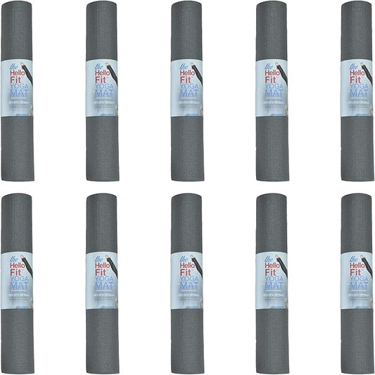 Hello Fit 10-Pack Yoga Mat, 68" x 24" Non Slip Exercise Mat, 4mm Thick Gym Mat for Fitness and Stretching, Bulk Non Toxic Yoga Mats for Schools and Studios-FlexoryFit