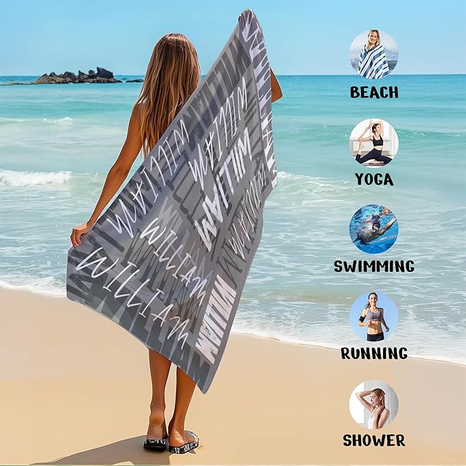 JML Personalized Beach Towel with Name, Custom Beach Towel with Name, Customized Microfiber Pool Towel, Quick Dry & Absorbent Swim Towel for Adult,Anniversary, Birthday, Summer Holiday,Vacation-FlexoryFit