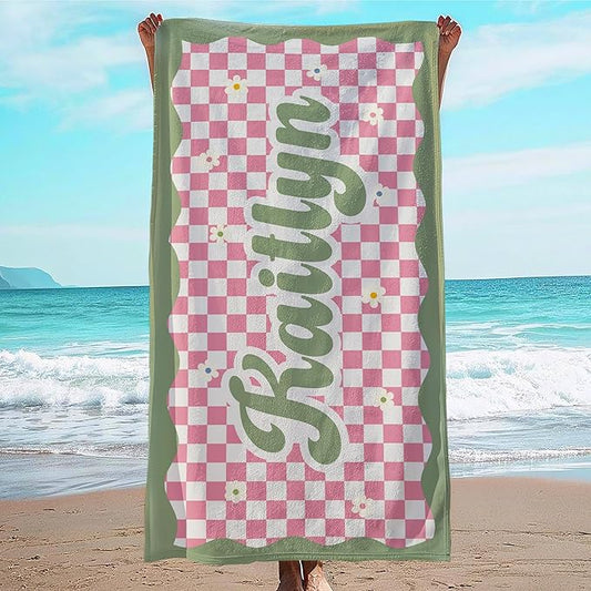 JML Personalized Beach Towel with Name, Custom Flower Beach Towel, Customized Microfiber Pool Towel, Quick Dry & Absorbent Swim Towel for Adult,Anniversary, Birthday, Summer Holiday,Vacation-FlexoryFit