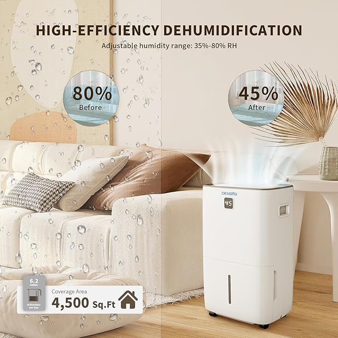 50 Pints Dehumidifier with Pump for Spaces up to 4,500 Sq. Ft at Home, with Washable, Reusable Air Filter, 2 Gal Water Tank, Drain Hose, for Large & Medium Rooms, Basement, Bedroom