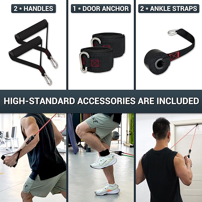 TheFitLife Resistance Bands with Handles - Designed for American Body Types, Exercise Workout Tubes for Men, Women, Includes Large Handles, Ankle Straps, Door Anchor, Fitness Levels-FlexoryFit