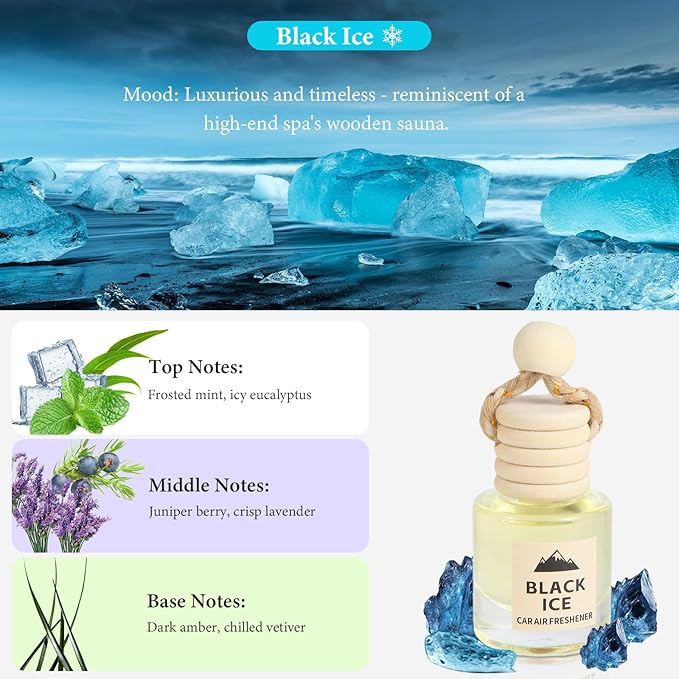 Car Air Freshener Oil Diffuser - Hanging Long Lasting Scent for Car & Home, Essential Oil Freshener with Adjustable Fragrance (Teak Wood+Black Ice)