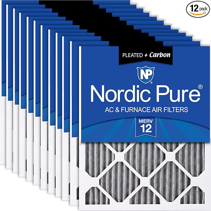 Nordic Pure 16x25x1 Furnace Air Filters MERV 12 Pleated Plus Carbon 12 Pack by NordicPure