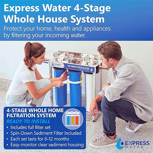Express Water Whole House Water Filter System | Ultimate Protection | 3 Stage Water Purifier Whole Home, Heavy Metal + Anti-Scale Filters, High Reduction in Scale, Chlorine, PFAs, Lead, Arsenic & more