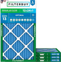 Filterbuy 12x24x1 Air Filter MERV 13 (MPR 1900) Health Defense Replacement (4-Pack), Electrostatic Pleated HVAC AC Furnace Filters, Made in USA (Actual Size: 11.50 x 23.50 x 0.75)