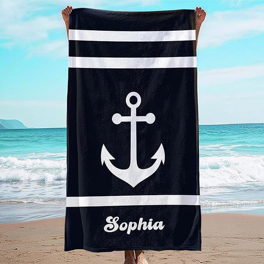 JML Personalized Beach Towel with Name, Custom Anchor Beach Towel, Customized Microfiber Pool Towel, Quick Dry & Absorbent Swim Towel for Adult,Anniversary, Birthday, Summer Holiday,Vacation-FlexoryFit