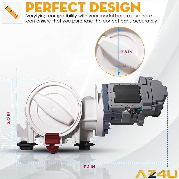 AZ4U Upgraded 8181684 Front Load Clothes 280187 Washer Drain Pump Filter Assembly Replacement For Whirlpool Duet Maytag Epic Kenmore HE Loading Washer, 1200164 280187 Drain Pump 120V 60Hz 0.70W 0.95A