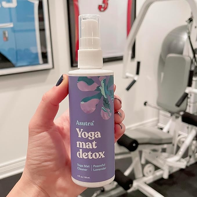 ASUTRA Yoga Mat Cleaner Spray (Peaceful Lavender), 4 fl oz - No Slippery Residue, Organic Essential Oils, Deep-Cleansing for Fitness Gear & Gym Equipment, Microfiber Towel Included-FlexoryFit