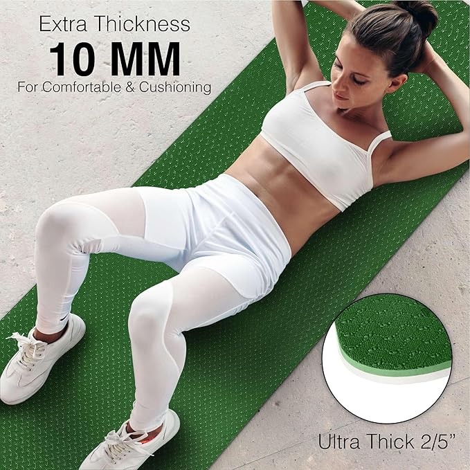 Extra Thick Exercise Yoga Mat with Strap - 2/5 Inch (10MM), Non-Slip Workout Mat for Yoga, Pilates, and Floor Exercises-FlexoryFit