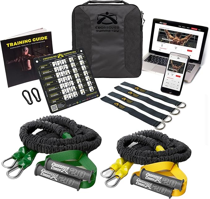Crossover Symmetry Shoulder System Includes Two Sets of Resistance Bands Attachments Training Guide Exercise Chart Online Workouts for Home Fitness Rehab Rotator Cuff Exercises-FlexoryFit