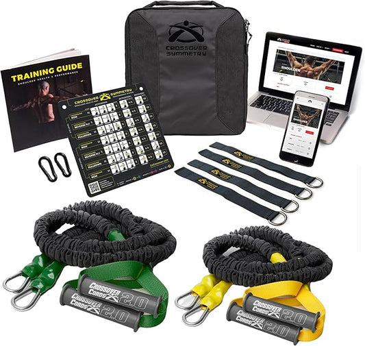 Crossover Symmetry Shoulder System Includes Two Sets of Resistance Bands Attachments Training Guide Exercise Chart Online Workouts for Home Fitness Rehab Rotator Cuff Exercises-FlexoryFit