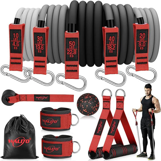 WALITO Resistance Bands Set - Exercise Bands with Handles, Door Anchor, Legs Ankle Straps, for Heavy Resistance Training, Physical Therapy, Muscle Training, Yoga, Home Workouts-FlexoryFit