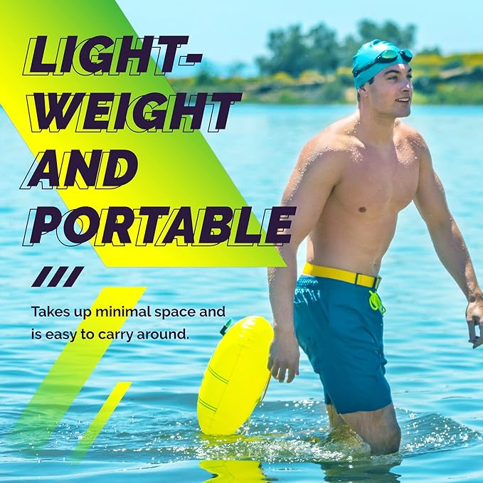 Sunlite Sports Swim Buoy Premium Quality, Highly Visible Waterproof Safety Marine Float Training for Open Water Swimming, for Swimmers, Triatheletes, Kayakers, Snorkelers, Throwable Flotation Device for Adults