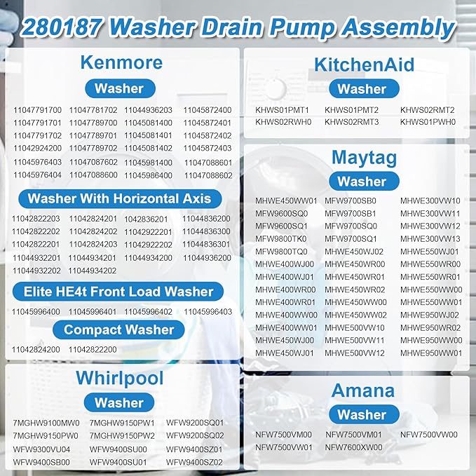 NEW 280187 8181684 Front Load Clothes Washer Drain Pump Filter Assembly Compatible with Whirlpool Duet Maytag Epic Kenmore HE Front Load Washers-(Installation instructions included)