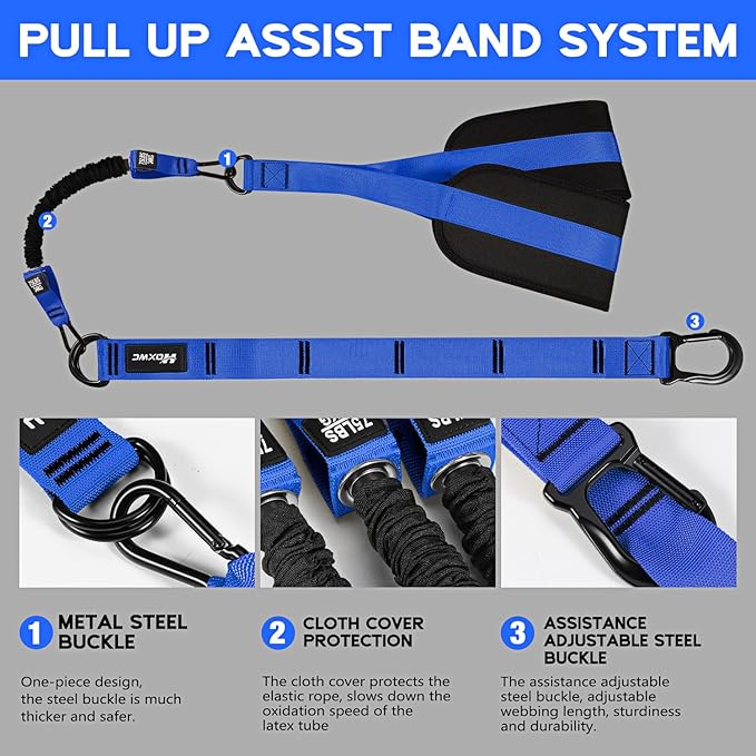 Pull Up Assistance Bands, Adjustable Heavy Duty Resistance Band for Pull Up, 3 Pull Up Bands, Comfortable Fabric Feet/Knee Rest, Assistance Bands for Pull-Up, Home Fitness, Body Stretching-FlexoryFit