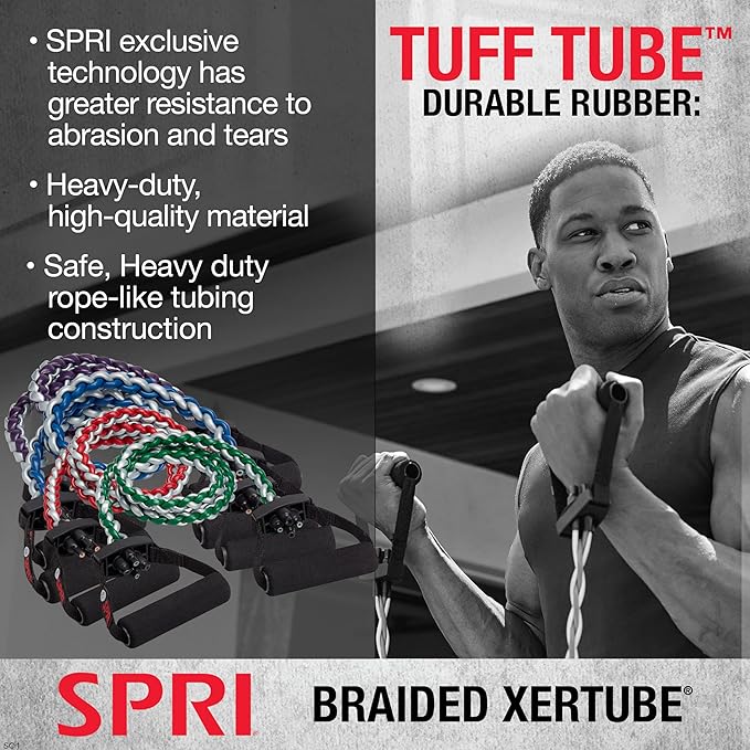 SPRI Braided Xertube Resistance Bands – Premium Exercise Band for Men & Women – Workout Equipment for Home Gym Fitness Training – Comfort Grip for Strength, Weights, and Resistance-FlexoryFit