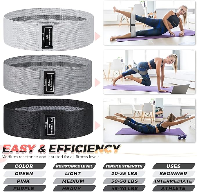 Renoj Resistance Bands, Yoga Starter Sets for Women and Men, 3 Set of Stretch Exercise Workout Bands for Booty Legs, Elastic Pilates Flexbands-FlexoryFit