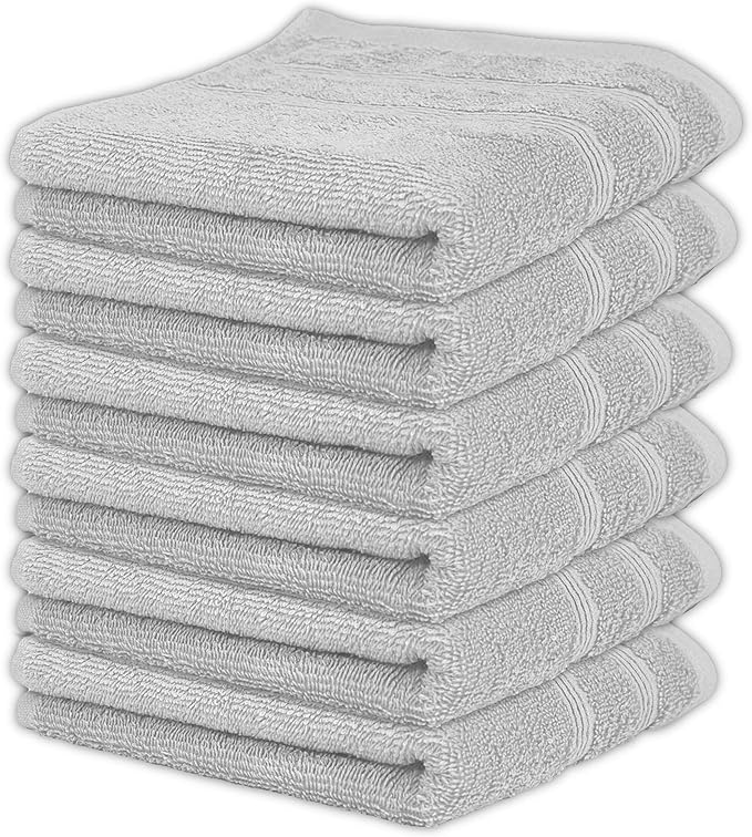 Kaufman - Premium Hand Towels Set for Bathroom, Spa, Gym, and Face Towel 100% Cotton Ring Spun, Ultra Soft Feel and Highly Absorbent Towels (Light Gray, 6-PK)-FlexoryFit