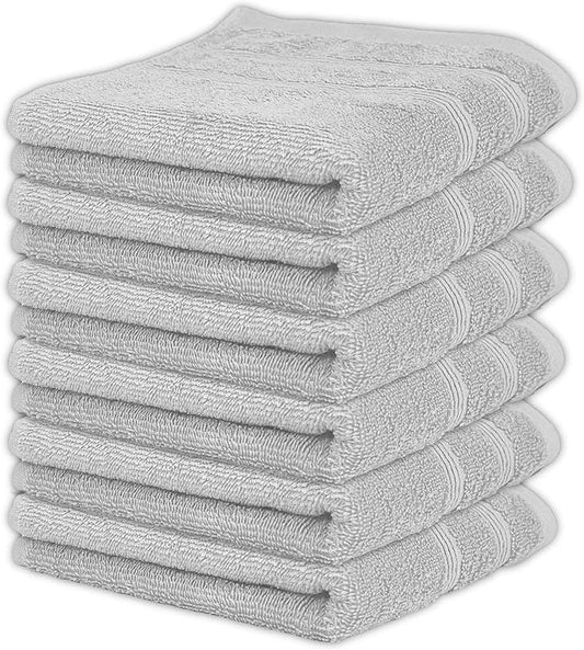 Kaufman - Premium Hand Towels Set for Bathroom, Spa, Gym, and Face Towel 100% Cotton Ring Spun, Ultra Soft Feel and Highly Absorbent Towels (Light Gray, 6-PK)-FlexoryFit