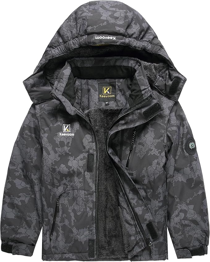 Keevoom Boys Winter Coat Ski Jacket Windproof Kids Snowboard Warm Fleece Snow Coat Waterproof Outdoor Hooded Ski Coats-FlexoryFit