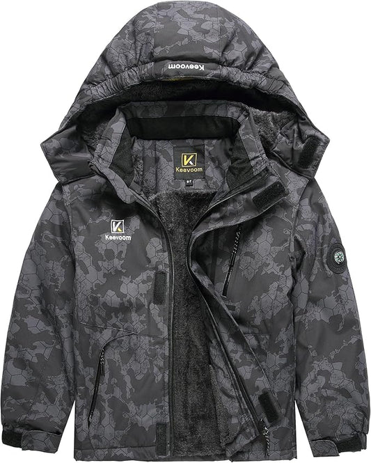 Keevoom Boys Winter Coat Ski Jacket Windproof Kids Snowboard Warm Fleece Snow Coat Waterproof Outdoor Hooded Ski Coats-FlexoryFit