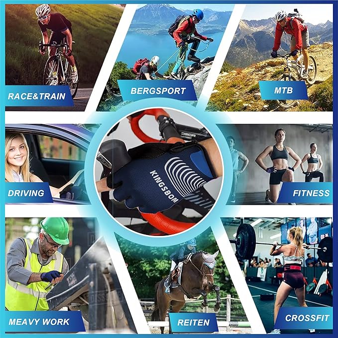 KINGSBOM Breathable Cycling Gloves, Shock-Absorbing Bike Gloves with Light Silicone Gel Pad, Anti-Slip Bicycle Gloves for Men and Women-FlexoryFit