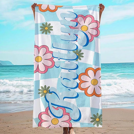 JML Personalized Beach Towel with Name, Custom Flower Beach Towel, Customized Microfiber Pool Towel, Quick Dry & Absorbent Swim Towel for Adult,Anniversary, Birthday, Summer Holiday,Vacation-FlexoryFit