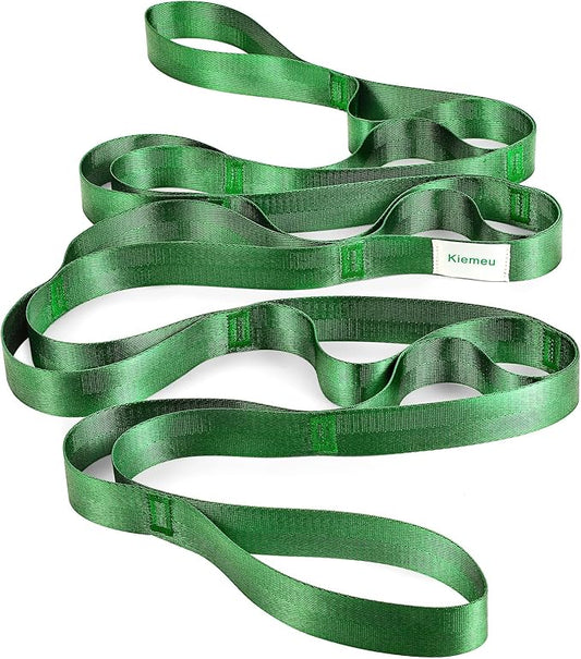 Stretch Strap With Loops For Physical Therapy, Yoga Straps For Stretching With Loops, Non-elastic Leg Straps For Knee Rehab, 8 ft Long x 1.2 inch Wide-FlexoryFit