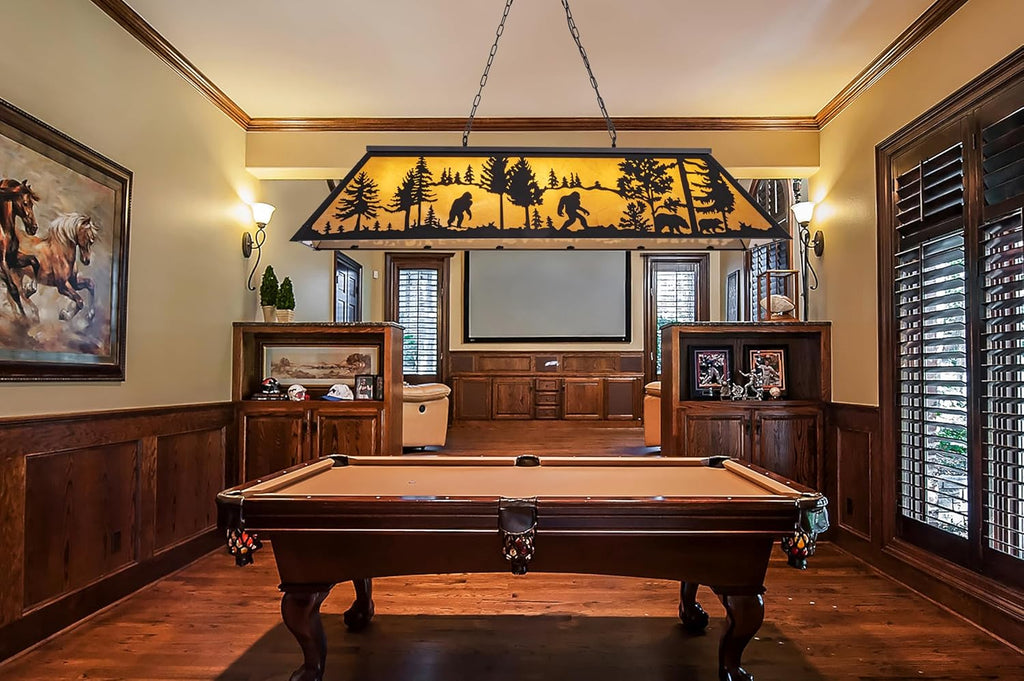 TOCHIC Tiffany Pool Table Lights, 5 Rustic Bigfoot Billiard Chandelier Lights for Over Table, 60" Farmhouse Western Billiard Light for Game Room Man Cave Club Barn
