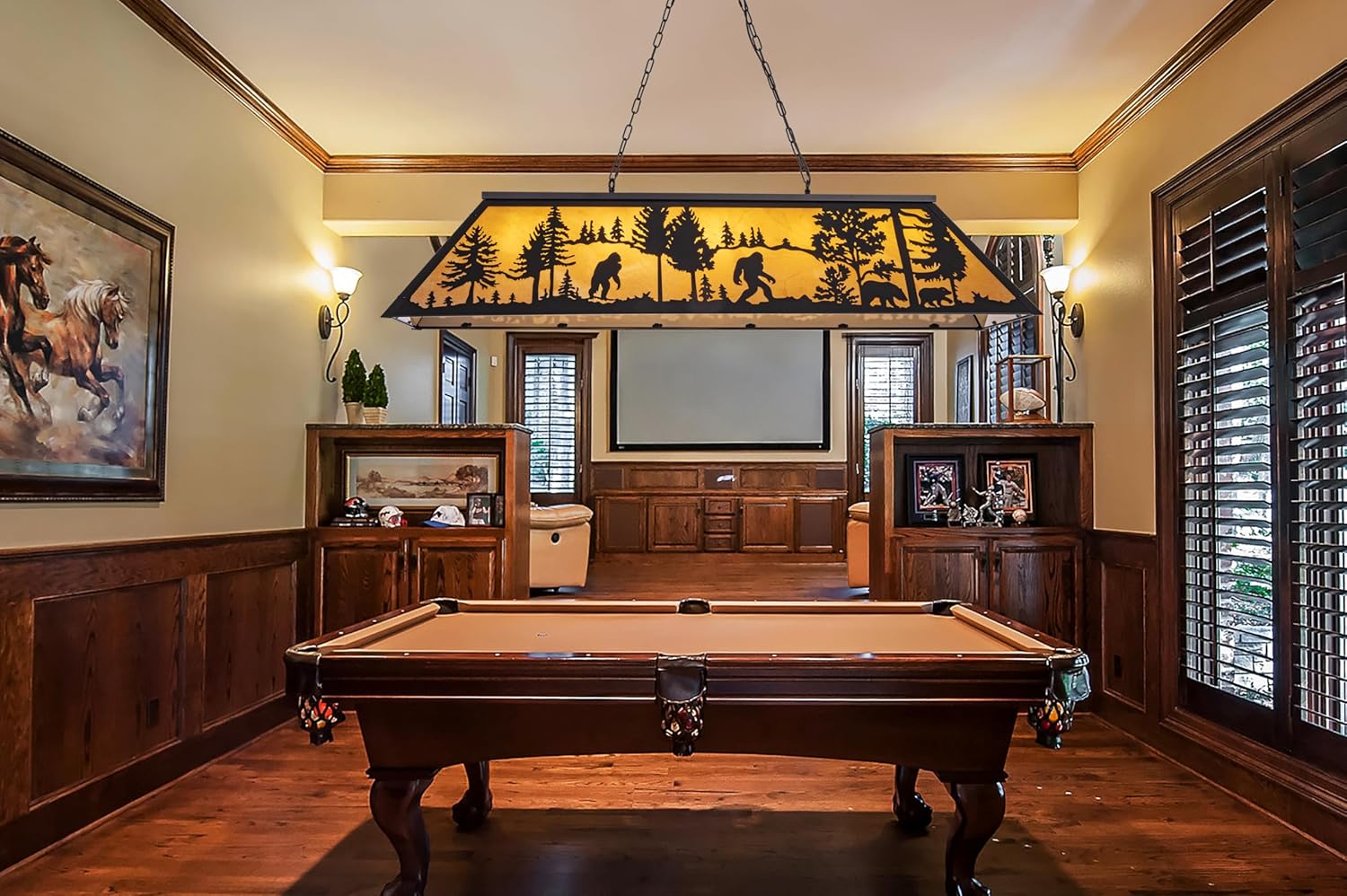 TOCHIC Tiffany Pool Table Lights, 5 Rustic Bigfoot Billiard Chandelier Lights for Over Table, 60" Farmhouse Western Billiard Light for Game Room Man Cave Club Barn