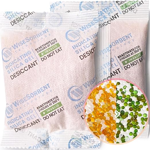 [30 Packs] 50g Desiccant Packs, Indicating Silica Gel Packets, Rechargeable Desiccant Packs, Desiccant Moisture Absorber for Storage
