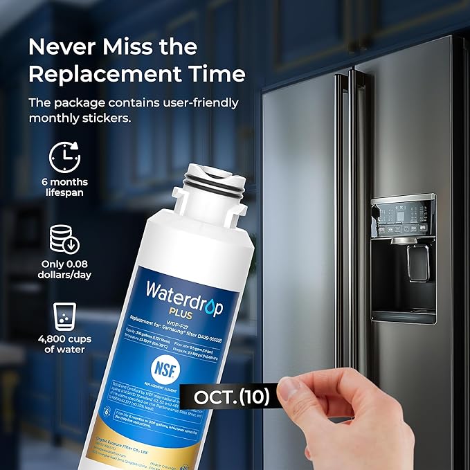 Waterdrop Plus DA29-00020B 𝐍𝐒𝐅 𝟒𝟎𝟏 𝐂𝐞𝐫𝐭𝐢𝐟𝐢𝐞𝐝 Refrigerator Water Filter, Replacement for Samsung® Water Filter DA29-00020B, HAF-CIN, HDX FMS-2, RF28HMEDBSR, 2 Filters (Package May Vary)