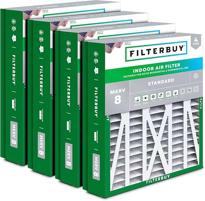 Filterbuy 21x23.5x5 Air Filter MERV 8 (MPR 700) Dust Defense Replacement (4-Pack), Pleated HVAC AC Furnace Filters for Trane Perfect Fit & American Standard (Actual Size: 20.00 x 23.09 x 4.97)