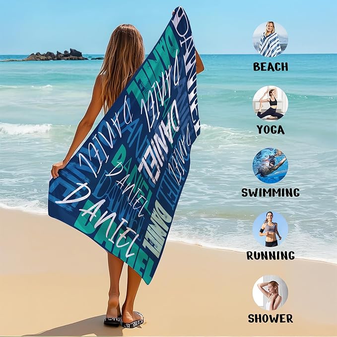JML Personalized Beach Towel with Name, Custom Beach Towel with Name, Customized Microfiber Pool Towel, Quick Dry & Absorbent Swim Towel for Adult,Anniversary, Birthday, Summer Holiday,Vacation-FlexoryFit