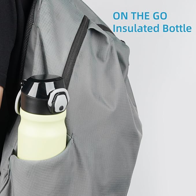 Insulated Water Bottle with Straw and Carry Loop,18 oz Stainless Steel Double Wall Vaccum Metal Water Flask with Leak-proof Lid,Macaron Green-FlexoryFit