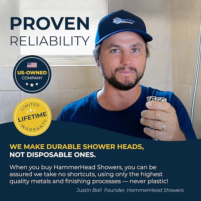HammerHead Showers® Solid Metal LOW FLOW Handheld Shower Head with Hose and Brass Holder - BRUSHED GOLD – Water Saving 1.75 GPM Detachable Shower Head - Adjustable Shower Wand Bracket & 6ft Hose