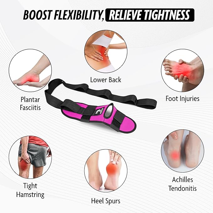 DMoose Fitness Foot & Calf Stretcher with Adjustable Padded Stretching Strap for Plantar Fasciitis, Hamstring, Heel Spurs and Achilles Tendonitis Relief - Yoga Leg Stretch Strap for Flexibility-FlexoryFit