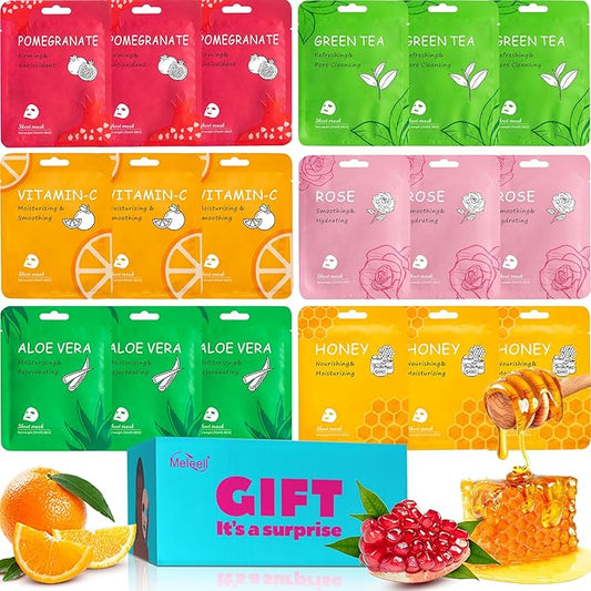 18 Pack Collagen Face Masks Skincare Bulk,Hydrating Spa Face Mask Beauty for Sensitive Skin,Sheet Mask for Skin Care, Facial Mask Sets Birthday Party Gifts for Women/Teen Girls/Kids-FlexoryFit