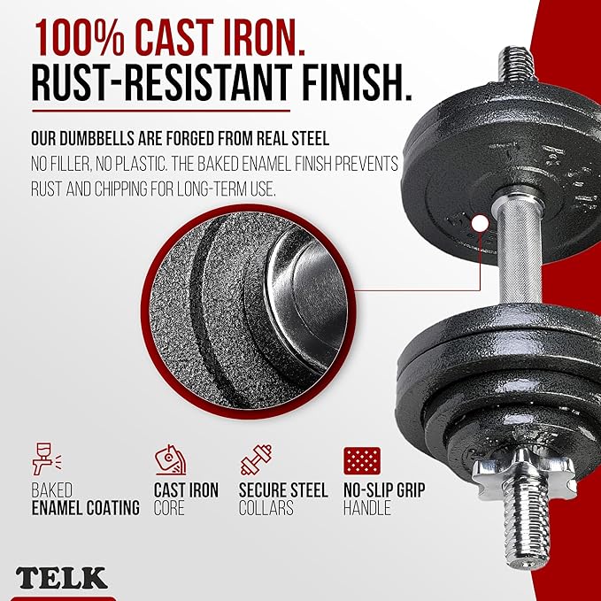 TELK – Adjustable Dumbbell Set – Home Gym Weight Set with Baked Enamel Cast Iron Plates – Space-Saving Free Weights for Strength Training-FlexoryFit