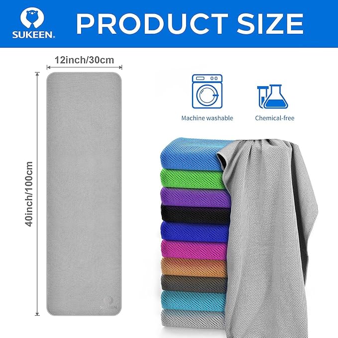 Sukeen 8 Pack Cooling Towel (40"x12"), Ice Towel Sets,Soft Breathable Chilly Towel,Microfiber Towel for Yoga,Sport,Running,Gym,Workout,Camping,Fitness,Workout-FlexoryFit