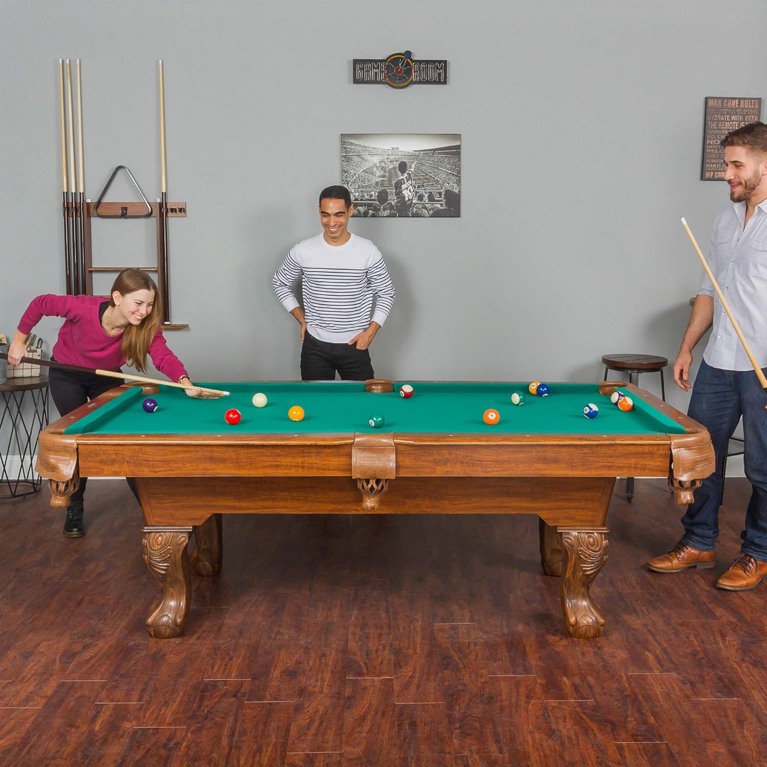 EastPoint Sports Masterton Billiard Ball Set - Full Set Tournament Spec Resin Billiard Balls - Wooden 8-Ball Rack with 9 Ball Insert - Includes Chalk and Scuffer