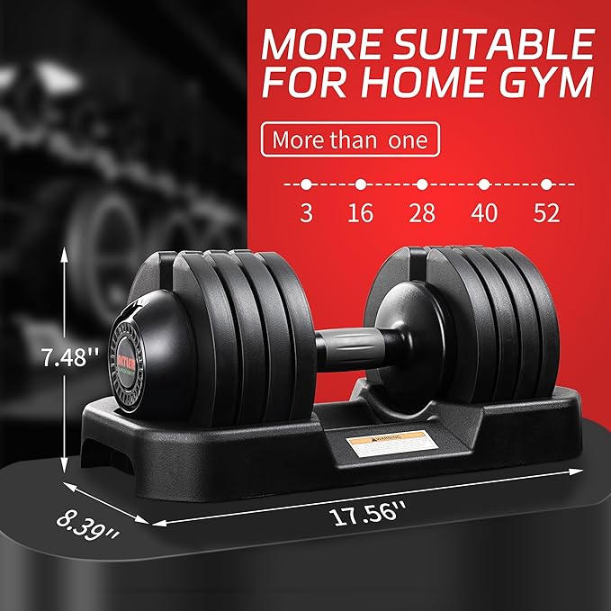 52LBS Single/Pair Adjustable Dumbbells Set Premium Rubber Coated Dumbbell Set with Secure Locking Mechanism for Safe & Customizable Strength Training-FlexoryFit