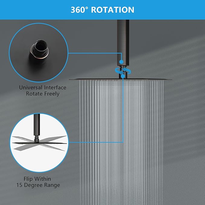 Lordear Rainfall Shower Head 8 Inch Shower Head Stainless Steel Ultra Thin Square Rainfall Shower Head with Easy to Clean Nozzles, Oil Rubbed Bronze