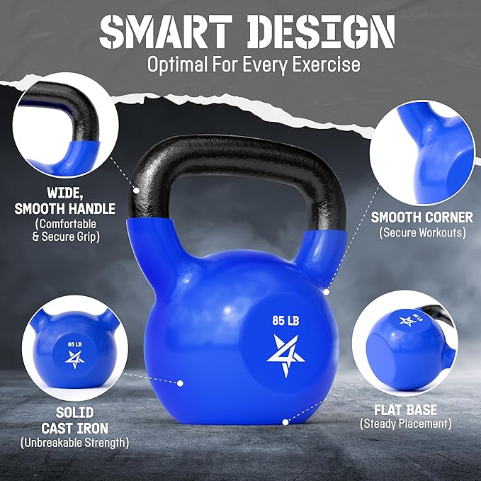 Yes4All 5-100 LB Kettlebells Vinyl Coated Cast Iron for Dumbbell Weights Exercises, Gym, Fitness, Full Body Workout Equipment Push up, Grip and Strength Training-FlexoryFit