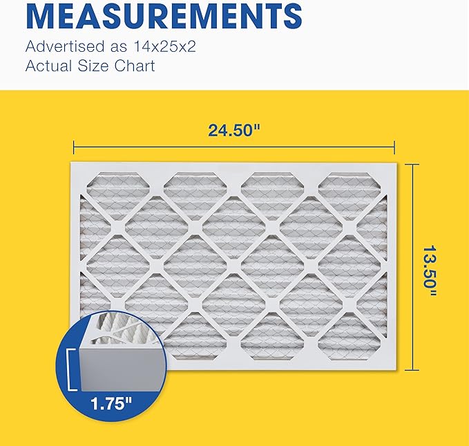 Aerostar 14x25x2 MERV 8 Pleated Air Filter, AC Furnace Air Filter, 4 Pack (Actual Size: 13 1/2" x 24 1/2" x 1 3/4")