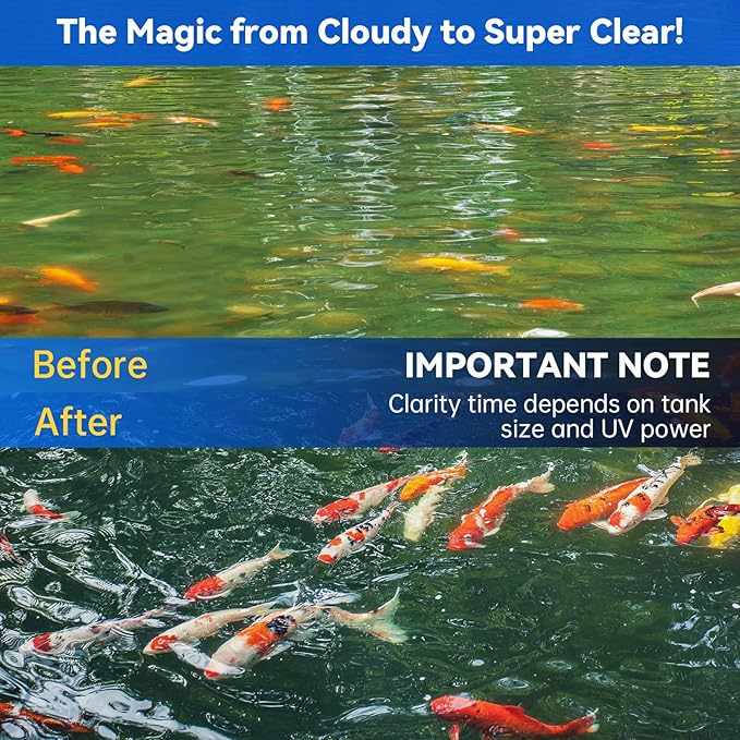 Pond UV Light for Fish Tank UV Pond Water Clarifier for 100-2000 Gallon UV Pond Filter for Koi Pond Swimming Pool Spa Large Fish Tank UV Light Aquarium for Outdoor Pond Algae Control（32W）