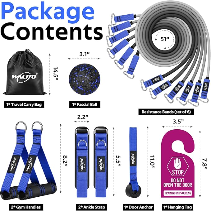 WALITO Resistance Bands Set - Exercise Bands with Handles, Door Anchor, Legs Ankle Straps, for Heavy Resistance Training, Physical Therapy, Muscle Training, Yoga, Home Workouts-FlexoryFit