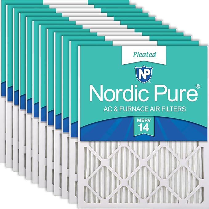 Nordic Pure 12x12x1 (11 3/4 x 11 3/4 x 3/4) Pleated MERV 14 Air Filters 12 Pack