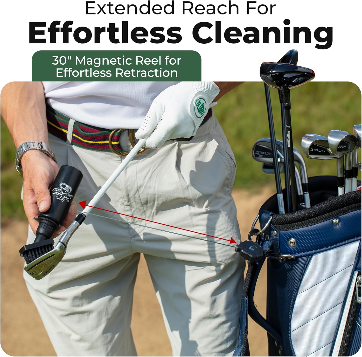 Premium Golf Club Cleaner with Anti-Sag Reel and Integrated Water Bottle - Golf Accessories for Men and Women - Essential Golf Club Brush for Golfer