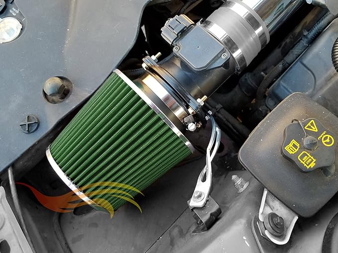 GREEN Inlet Cold Air Intake Cone Replacement Performance Washable Clamp-On Dry Air Filter (Truck Short 6")